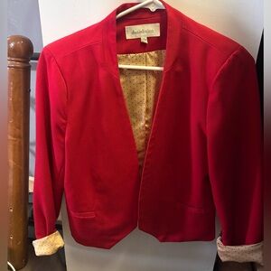 Daniel Rainn Red Collarless Open-Front Blazer